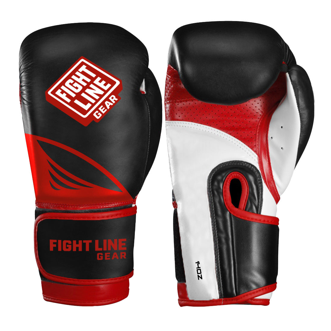 Black premium 16oz boxing gloves front view with secure wrist strap