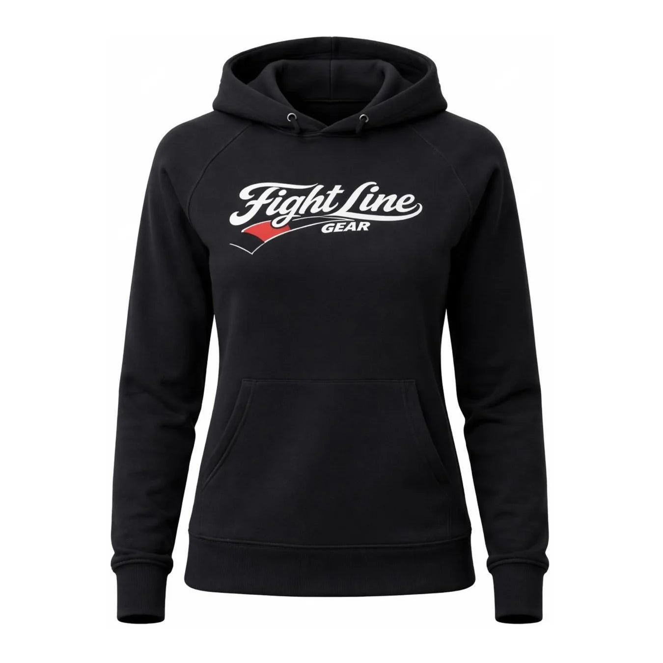 Women’s black premium fleece hoodie with adjustable hood and kangaroo pocket