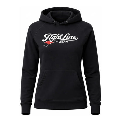 Women’s black premium fleece hoodie with adjustable hood and kangaroo pocket